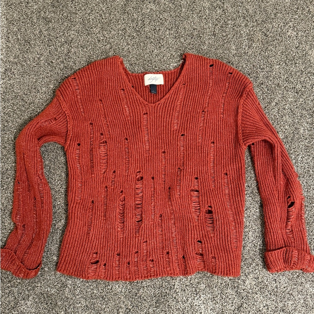 Cozy Red Distressed Sweater size L